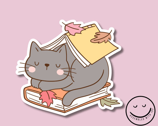 Kitty Book Stack Vinyl Sticker