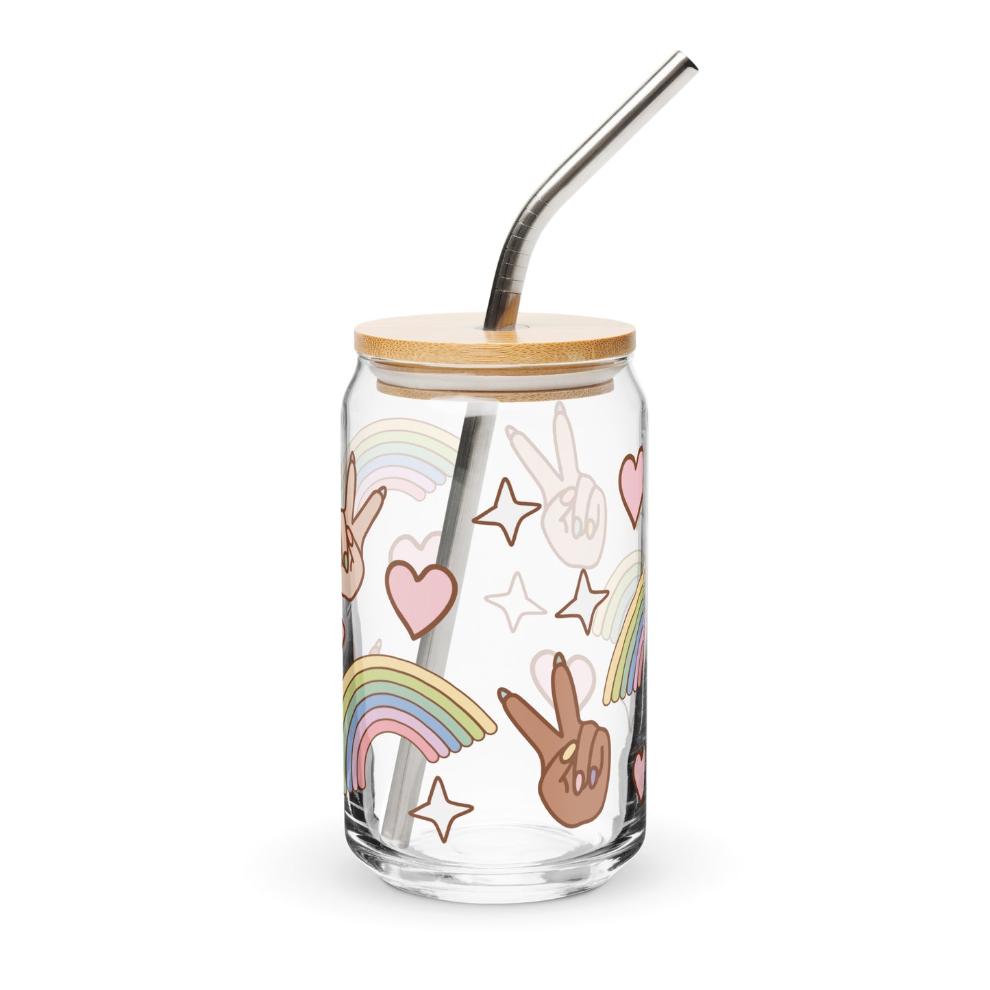 Can-Shaped Glass – Peace, Love and Rainbows Design