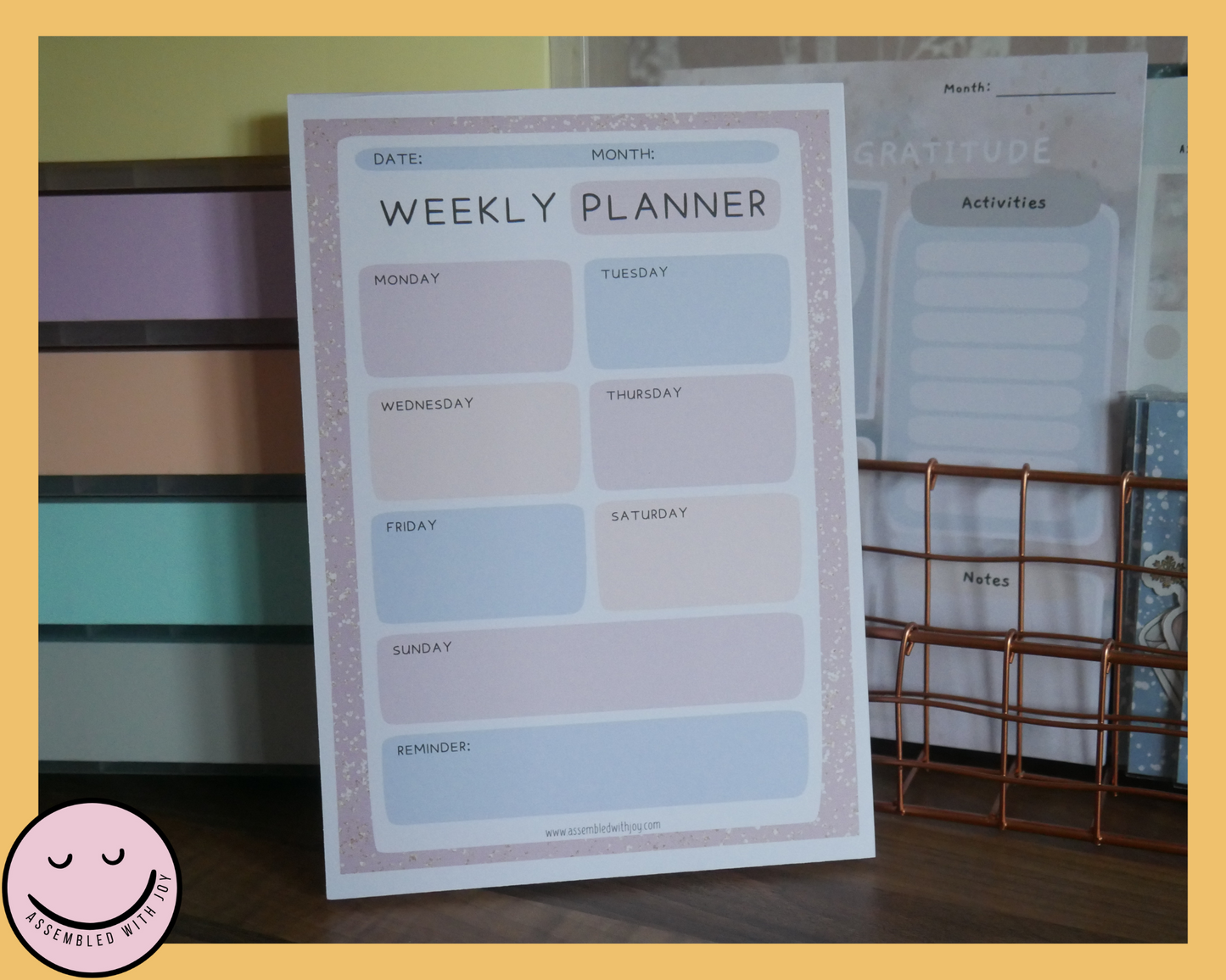 Gabrielle Weekly planner - Pink Glitter - Assembledwithjoyoy