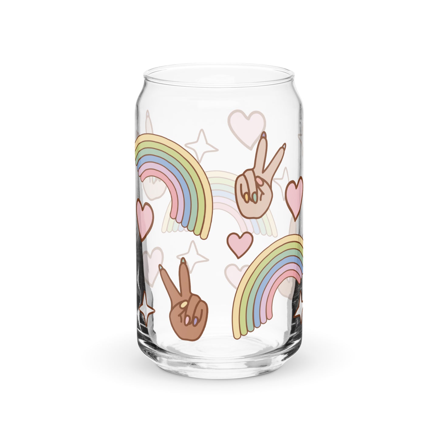 Can-Shaped Glass – Peace, Love and Rainbows Design