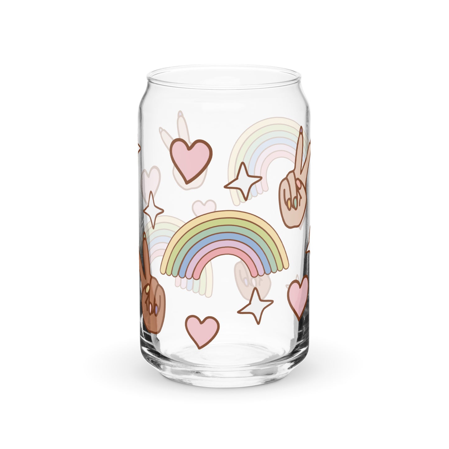 Can-Shaped Glass – Peace, Love and Rainbows Design