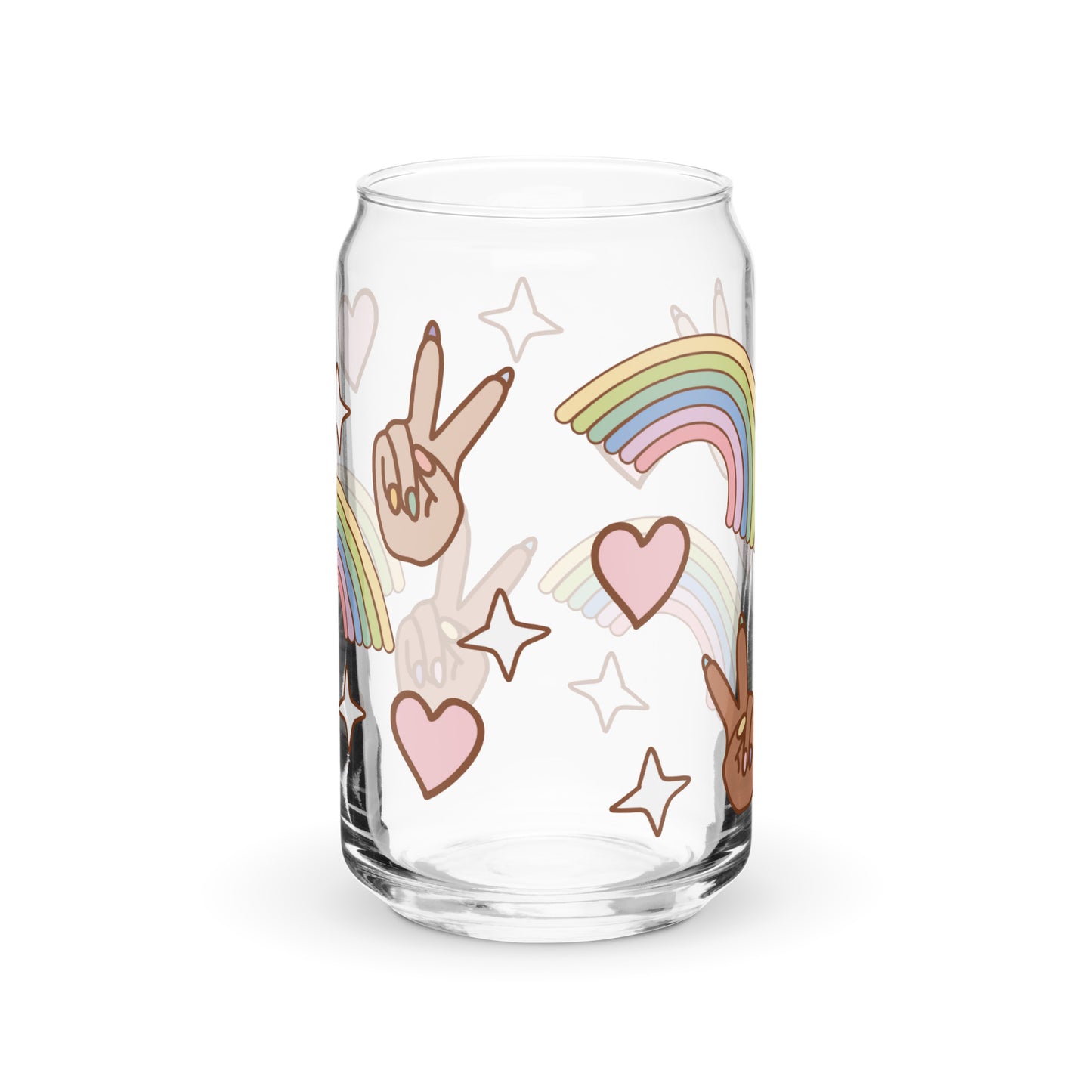 Can-Shaped Glass – Peace, Love and Rainbows Design