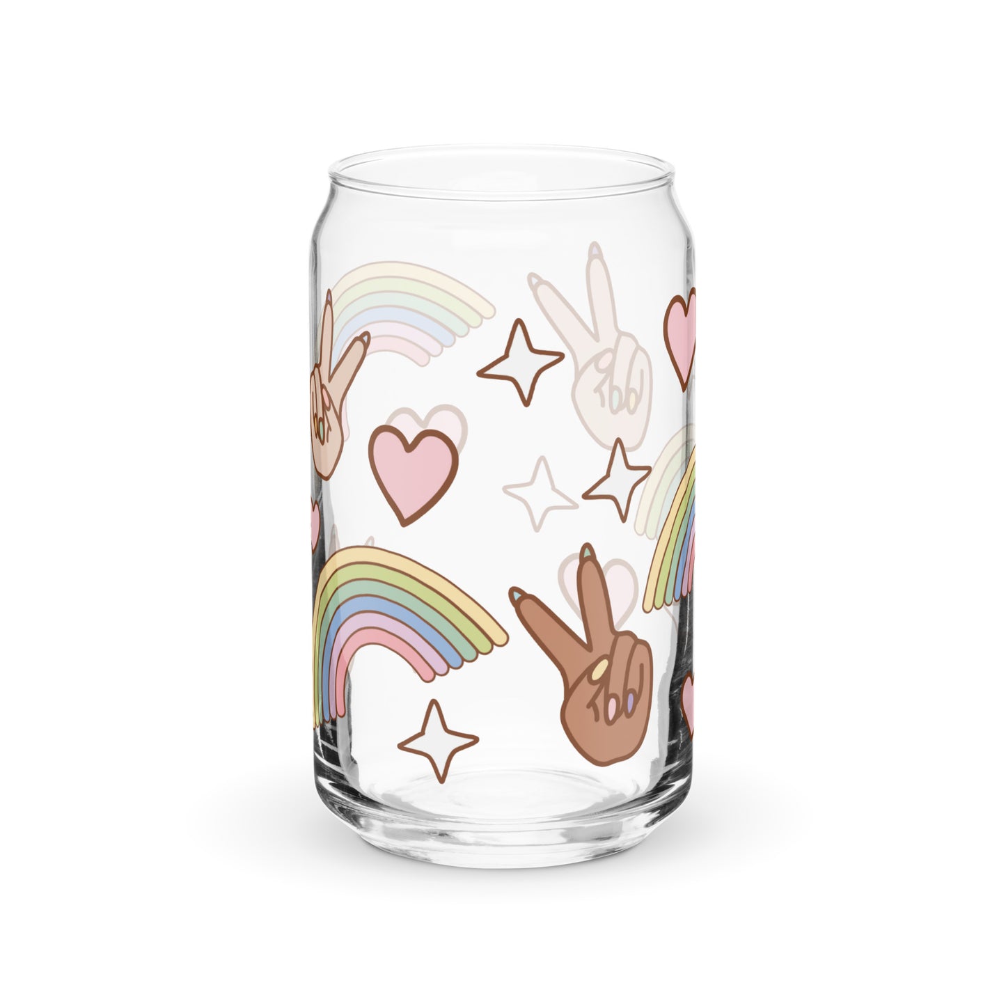 Can-Shaped Glass – Peace, Love and Rainbows Design