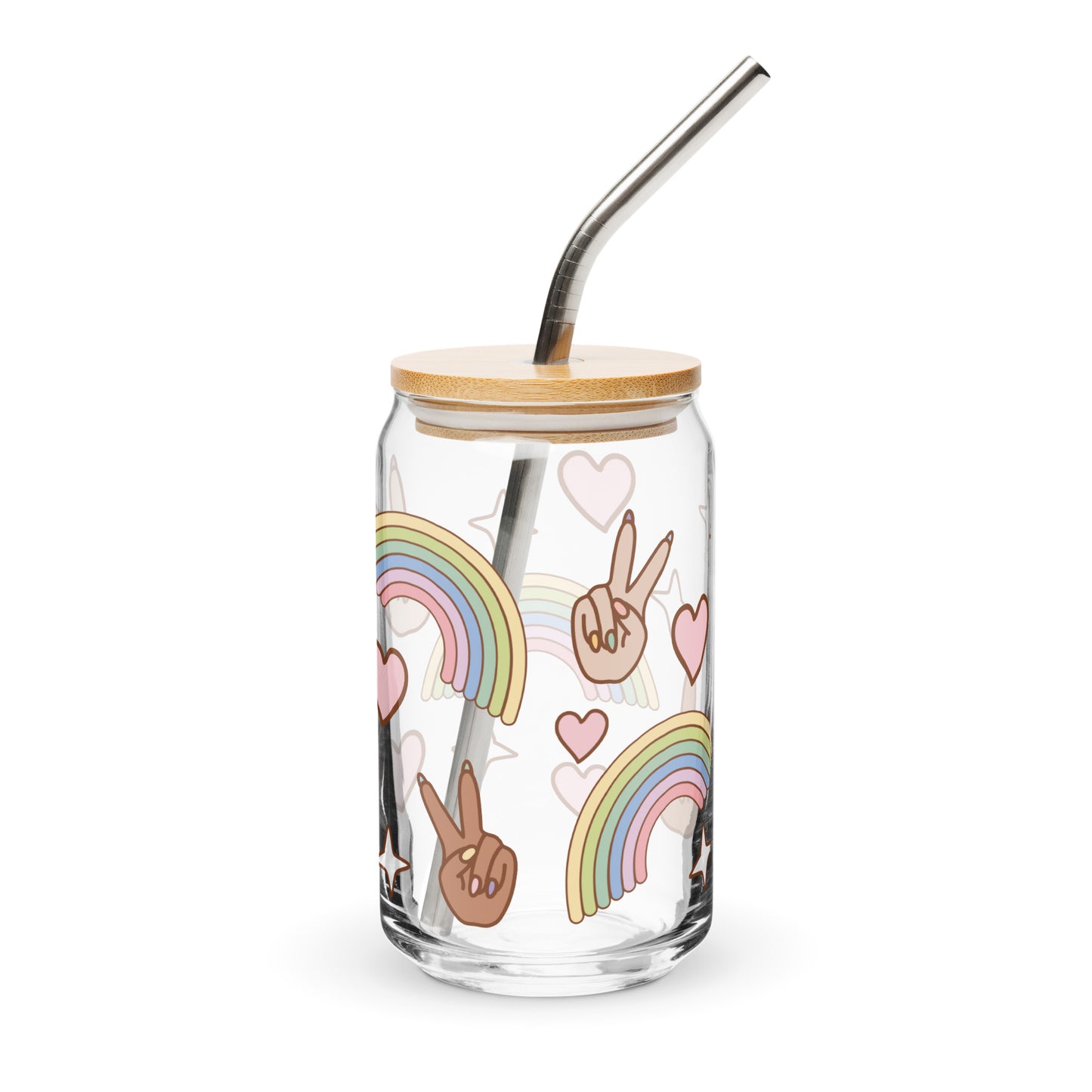 Can-Shaped Glass – Peace, Love and Rainbows Design