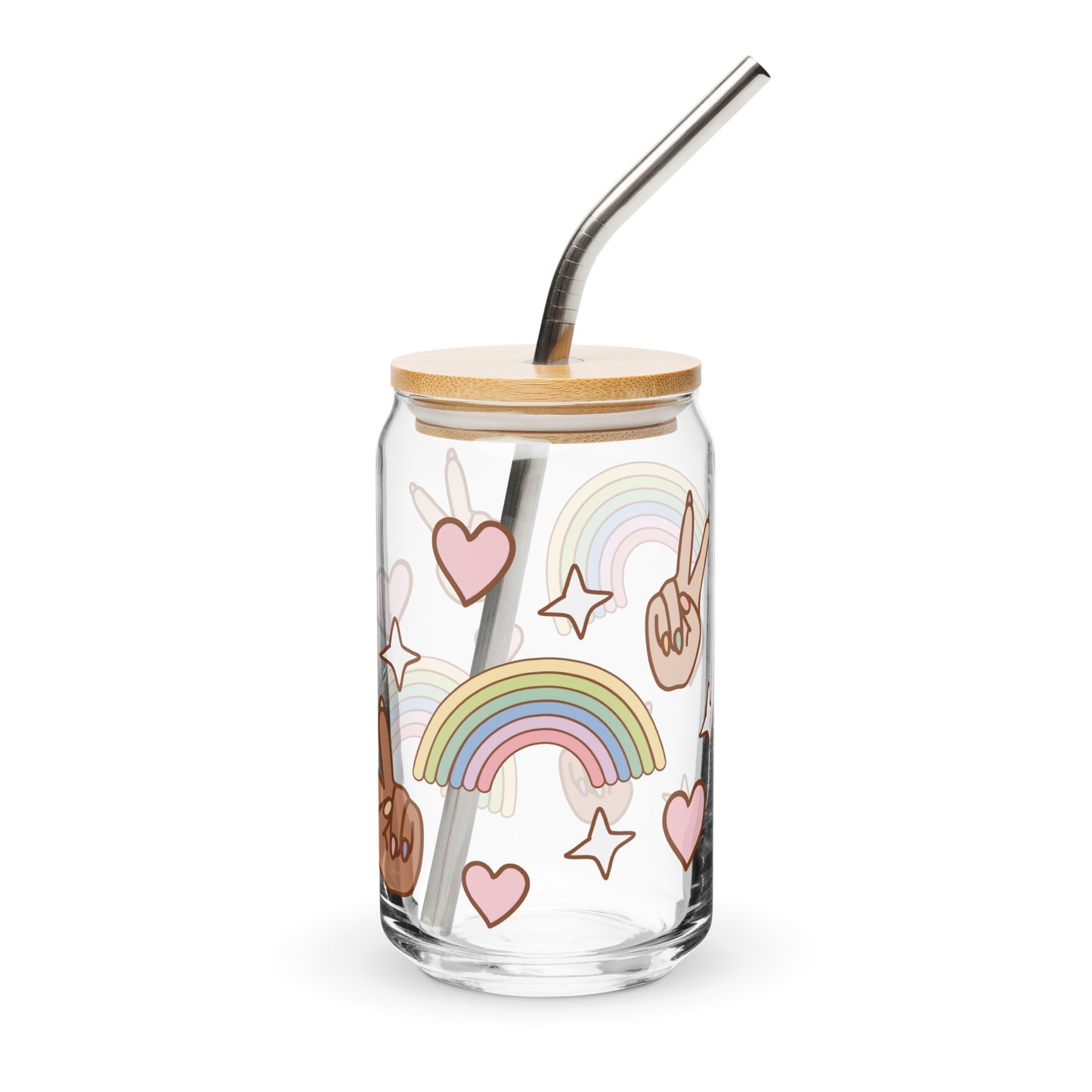 Can-Shaped Glass – Peace, Love and Rainbows Design