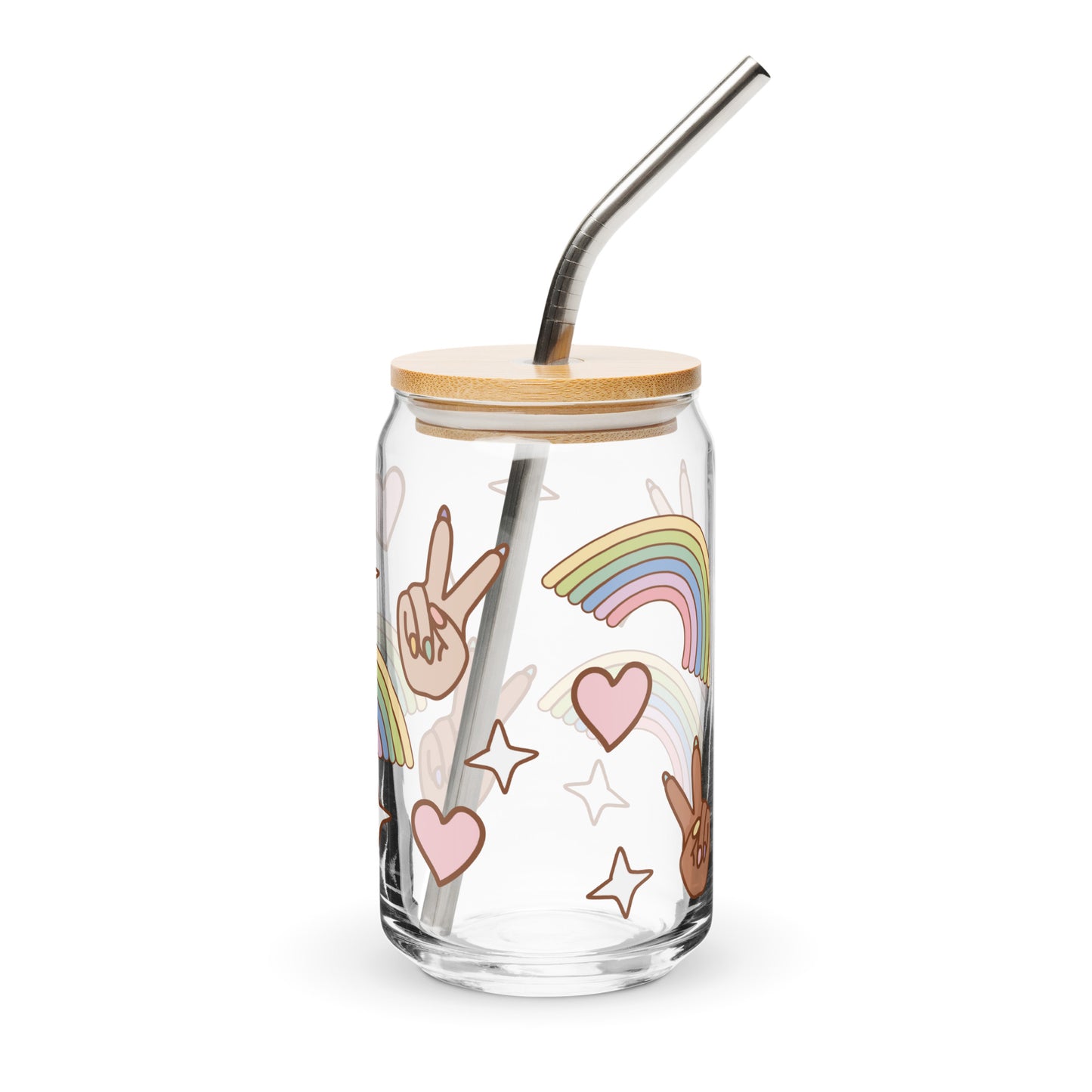 Can-Shaped Glass – Peace, Love and Rainbows Design