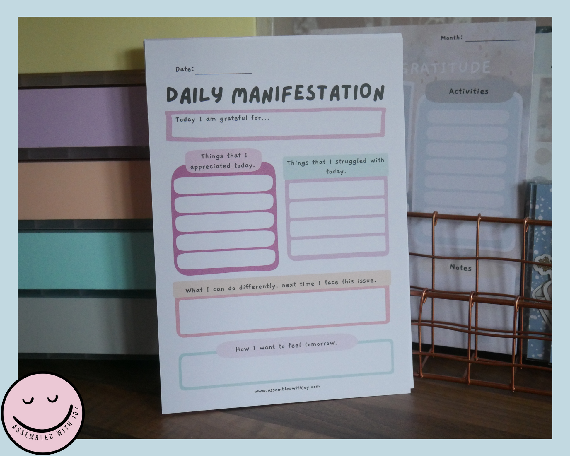 Daily Manifestation Journal - Pink & teal Notepad - Assembledwithjoyoy