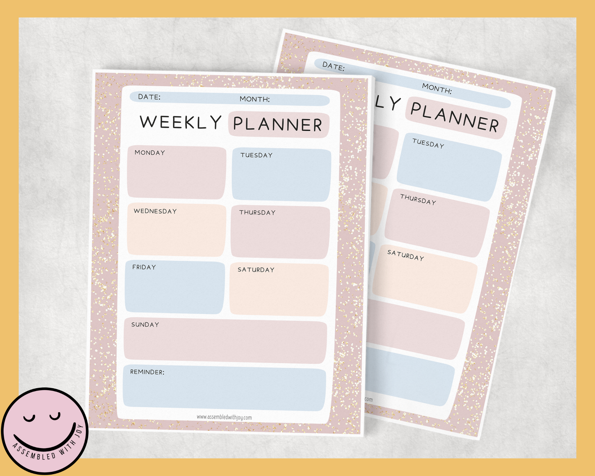 Gabrielle Weekly planner - Pink Glitter - Assembledwithjoyoy