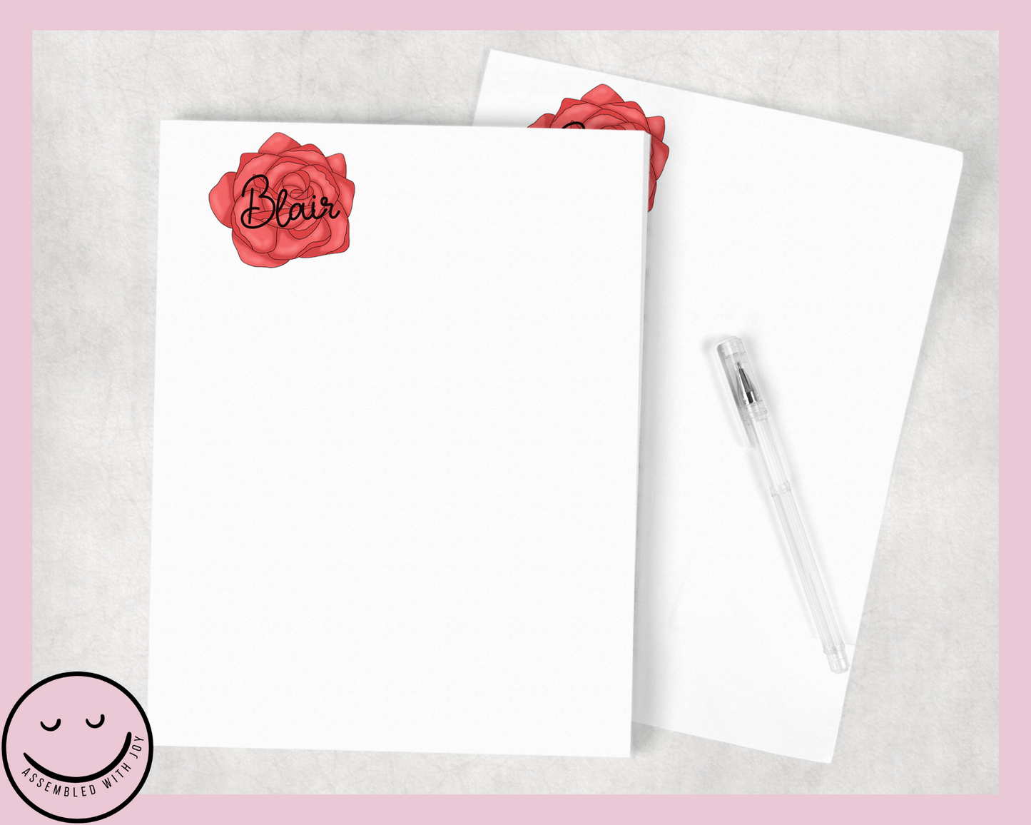 Personalised Rose notepad - Assembledwithjoyoy