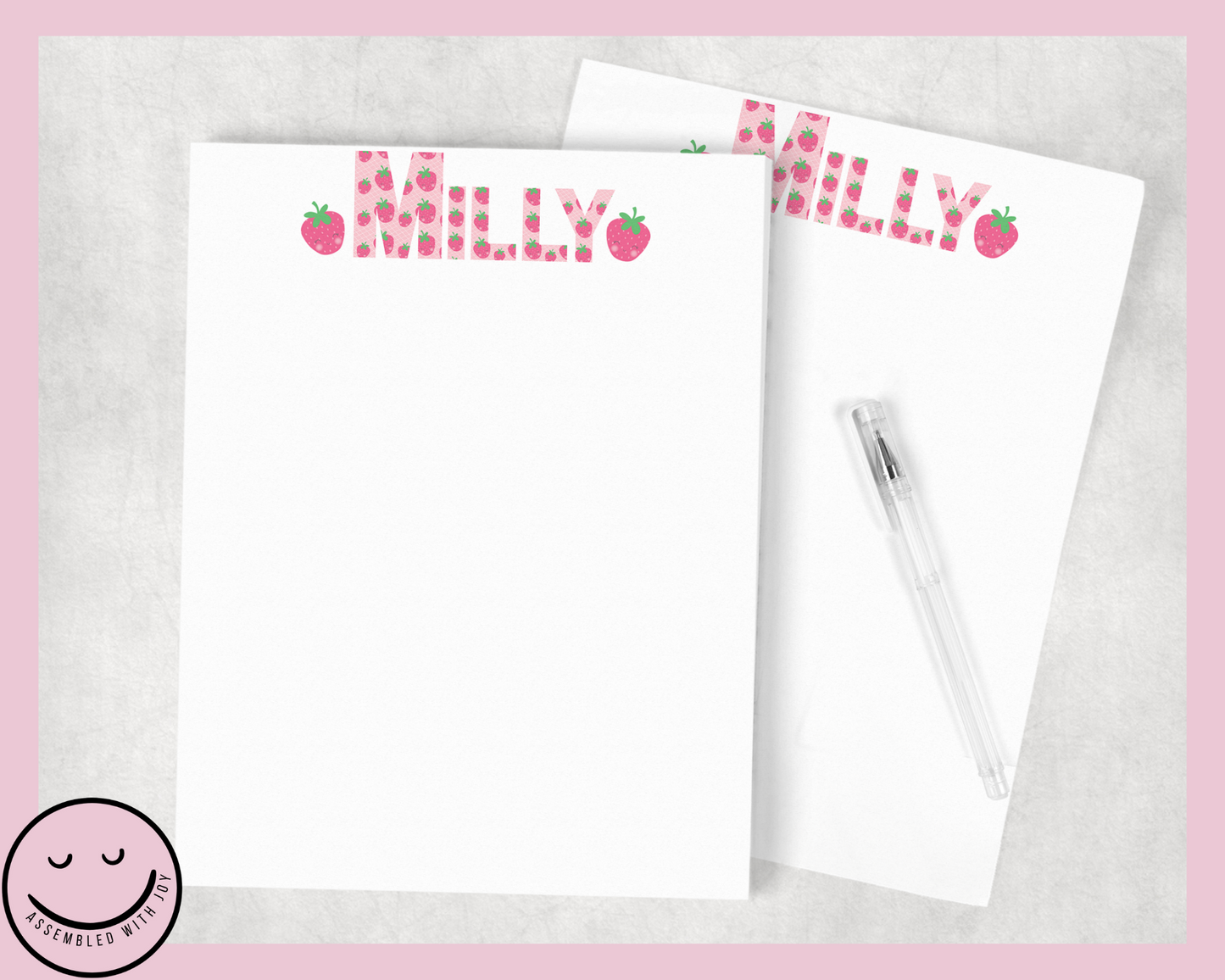 Personalised Strawberries notepad - Assembledwithjoyoy