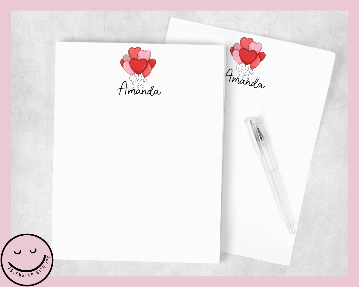 Personalised Heart balloons notepad - Assembledwithjoyoy