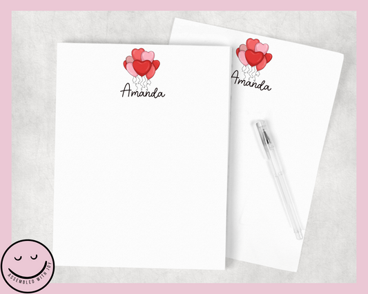 Personalised Heart balloons notepad - Assembledwithjoyoy