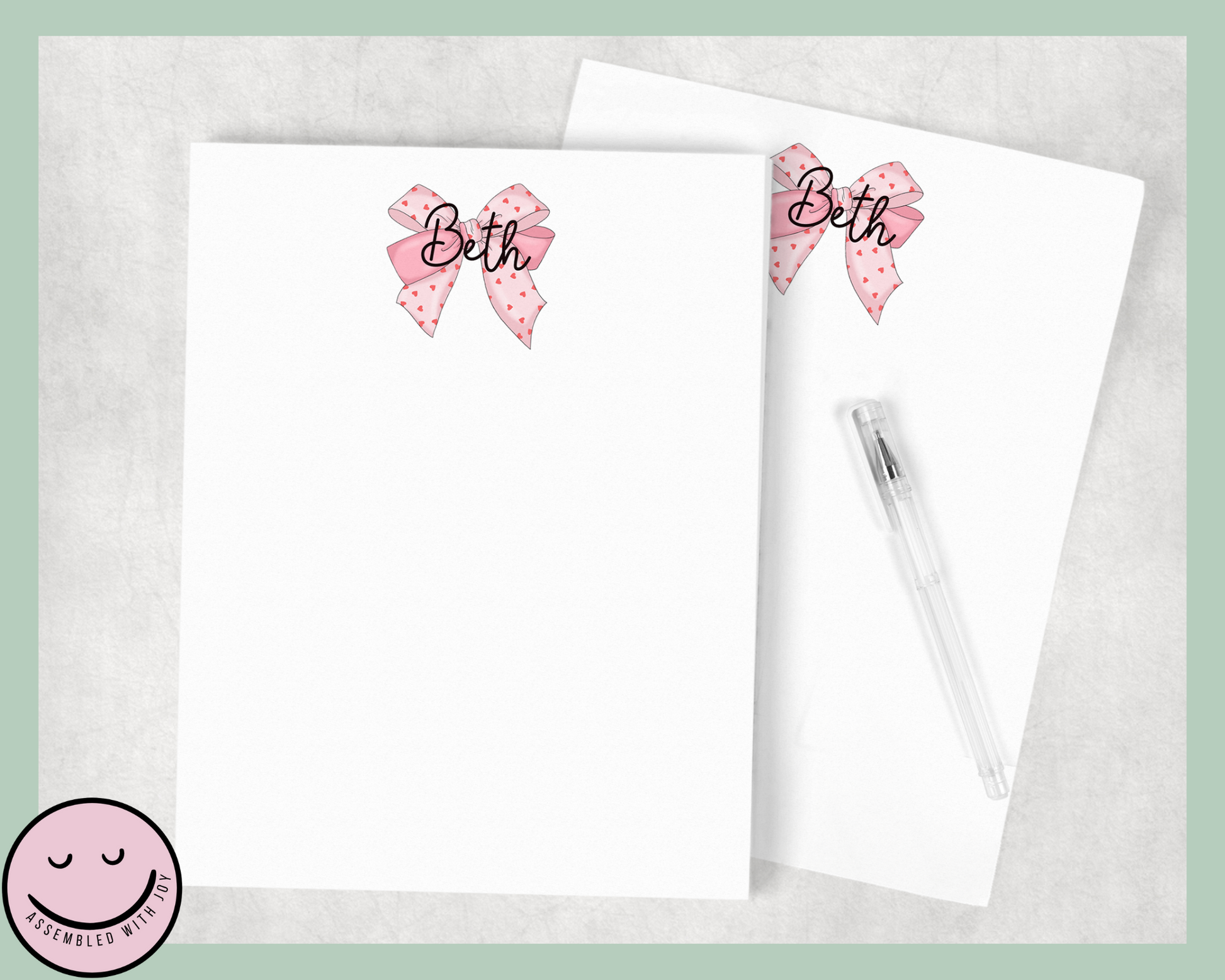 Personalised Bow notepad - Assembledwithjoyoy