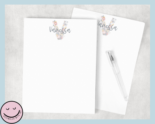 Personalised Floral initial notepad - Assembledwithjoyoy